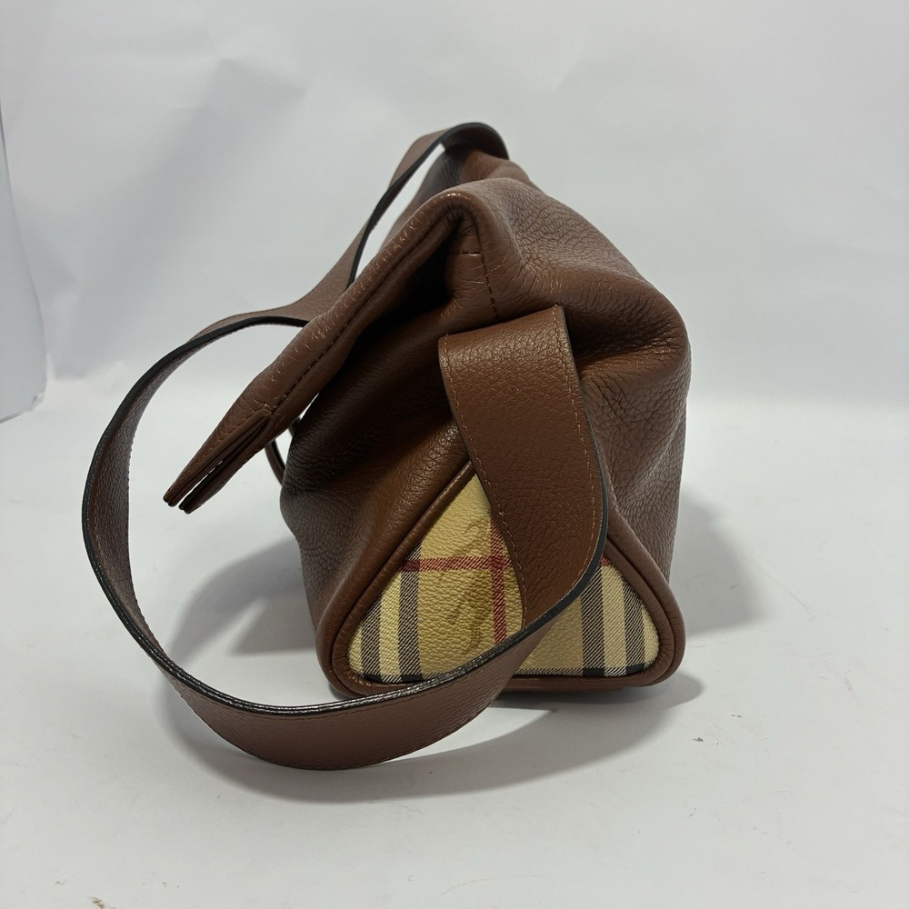 Burberry Leather Haymarket Check Horn Toggle Shoulder Bag Purse Brown Colorway - Picture 5 of 16